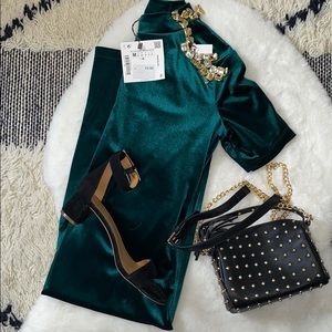 NWT Zara teal velvet dress